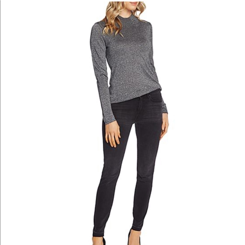 VINCE CAMUTO SILVER METALLIC MOCK NECK TOP - Picture 5 of 8